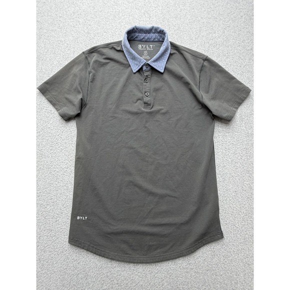 BYLT Basics Other - BYLT Lux Polo Shirt Mens Small Gray Contrast Collar Drop Cut Stretch Casual Knit